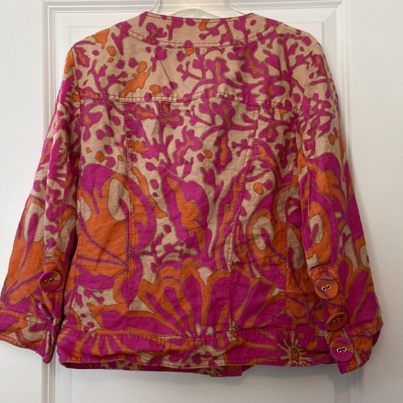 Focus 2000 women’s size 6 100% linen tan/pink/orange blazer, 3/4 length sleeves - Picture 6 of 6